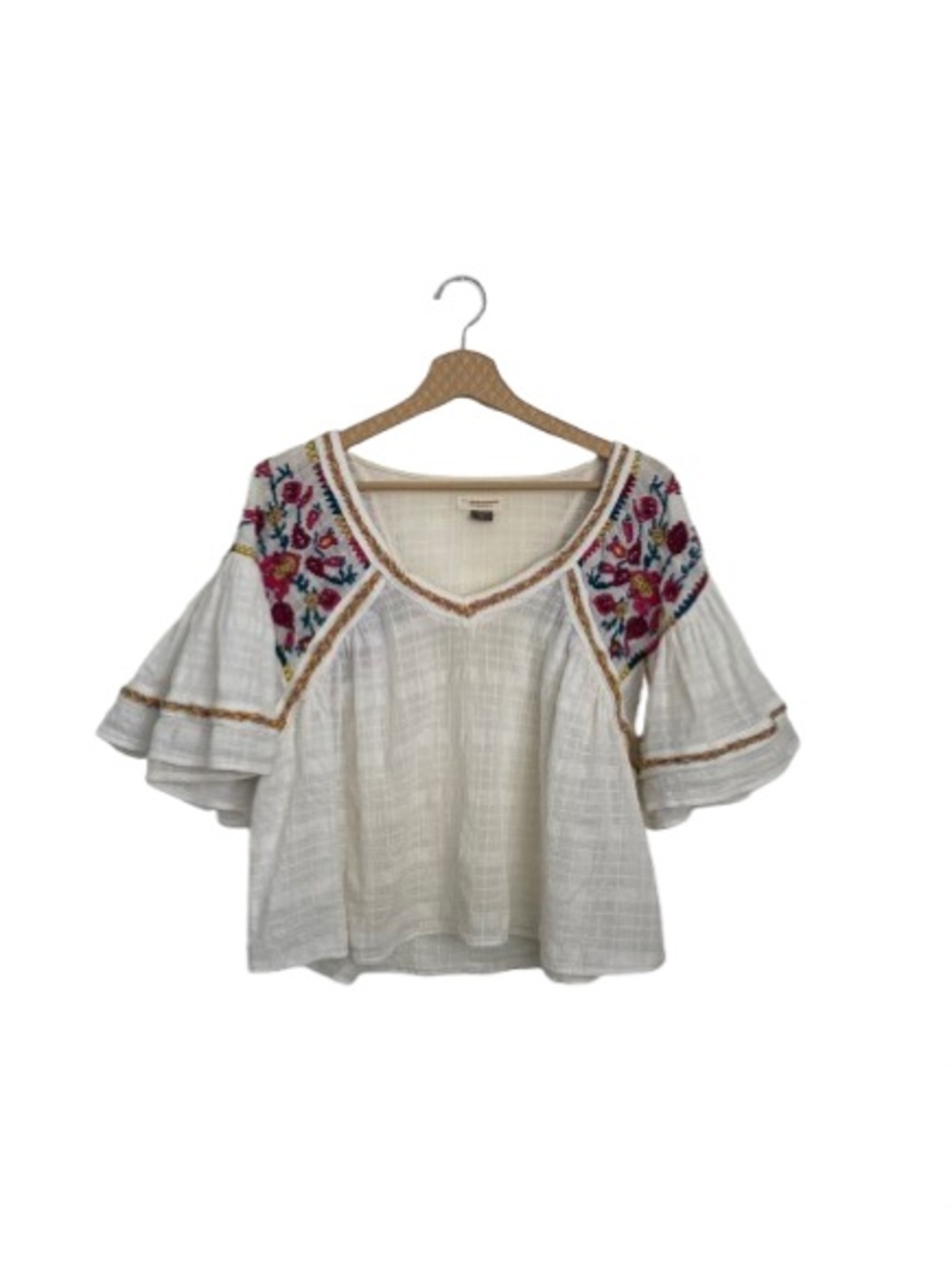Anthropologie Etro White Embroidered Peasant Blouse - Floral Boho - Size L